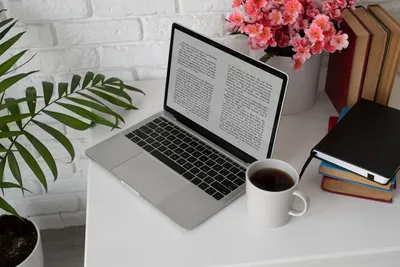 Free Stock Photo of Flat lay of a laptop and hands holding a coffee mug |  Download Free Images and Free Illustrations