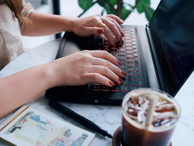 White office desk table with smartphone, laptop computer, cup of coffee and  supplies. Top view with copy space, flat lay. Stock Photo | Adobe Stock