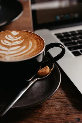 Free Laptop And Colourful Latte Photo — High Res Pictures