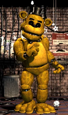 Adorable close-up of a smiling golden freddy puppet on Craiyon