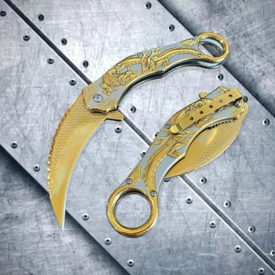 Defender-Xtreme 7.5\" Tactical Combat Karambit Knife Full Tang With Sheath -  Gold