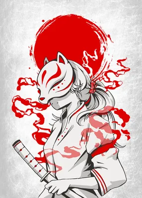 Illustration of a kitsune samurai on Craiyon