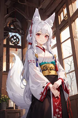 Anime art of a kitsune in a kimono on Craiyon