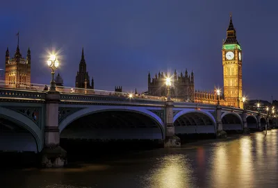 Обои на рабочий стол Вид на вечерний Биг Бен, Лондон, Англия / Big Ben,  London, England, обои для рабочего стола, скачать обои, обои бесплатно