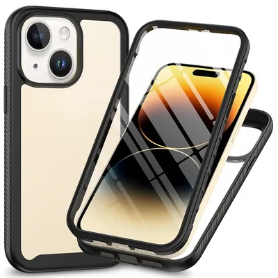 Покупайте Для Iphone 15 Полная Защита Телефона 3-в-1 Anti-Drop TPU+PC Cover  с Pet Screan Protector - Черный в Китае | TVCMALL