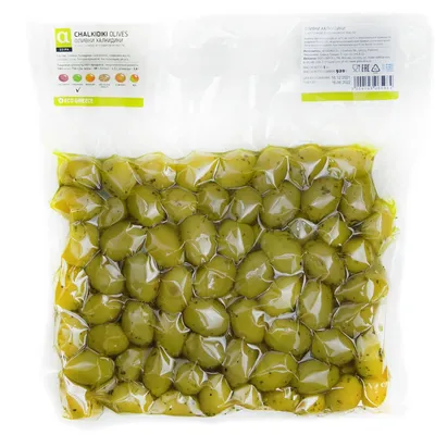 Купить маринованные оливки Халкидики Mesorahi в вакуумной упаковке 250 гр