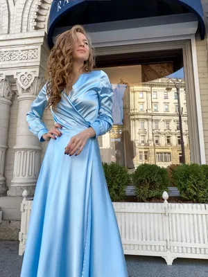 Satin Wrap dress blue | Атласные платья, Вечерние платья, Небесно-голубые  платья