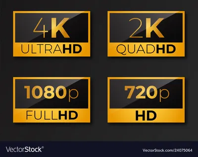 2k Quad HD Resolution Logo. Video or screen resolution icons, white numbers  with HD, Full HD, QHD, UHD, 2K, 4K, 5K, 8K text in 3d golden rectangle  Stock Vector | Adobe Stock