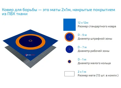 Борцовский ковер 8.3х8.3м (с матами НПЭ толщина 4см) (id 72657267), купить  в Казахстане, цена на Satu.kz