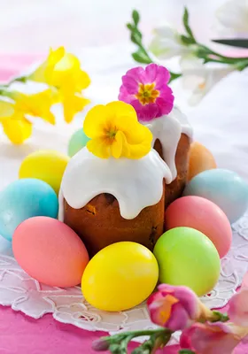 Picture Easter egg Kulich Primula Food Pastry Holidays