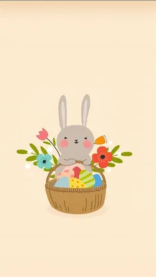 Easter Bunny in a Basket with Eggs