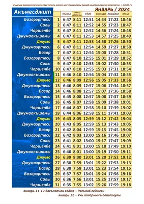 Времена намазов на 2024 г.