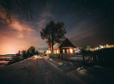 Зимний вечер в деревне... | Фотосайт СуперСнимки.Ру