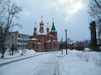 Церковь Елисаветы Феодоровны, Хабаровск (Хабаровск, город), фотография.  общий вид в ландшафте Храм Святой преподобномученицы Великой Княгини  Елисоветы расположен на территории железнодорожной больницы Хабаровска.