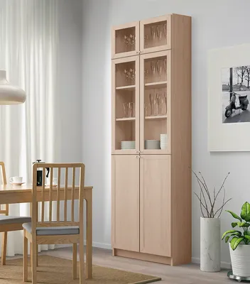 Книжный шкаф Ikea Billy/Oxberg 200x30x237 (Коричневый Ясеневый Шпон)