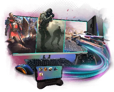 Adult playing video games on pc using keyboard and mousepad. Gamer playing  an internet game while seated at a desk with a mouse and control console.  contemporary gamer using gaming hardware Stock