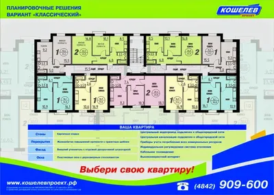 Купить квартиру в Калуге.: Планировка квартир в Кошелев проект.