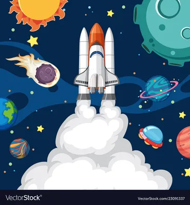 Space rocket launch. Vector illustration of starting space rocket with  smoke clouds on dark night sky background. Stock Vector | Adobe Stock