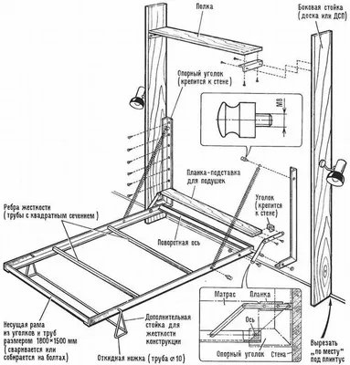 Кровать-трансформер: чертежи и фото (500 шт.) своими руками | Murphy bed  diy, Wall bed, Sofa design wood