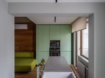 Проект недели: Кухня-гостиная с янтарными стеклоблоками | Houzz Россия