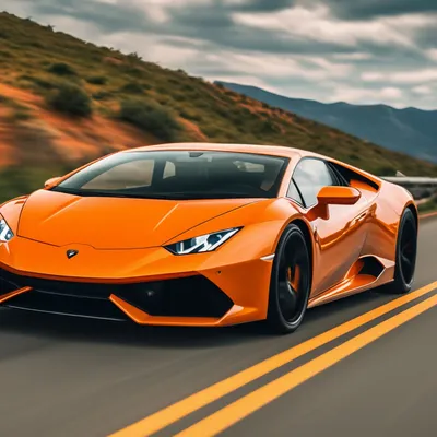 Оранжевая Lamborghini Huracan едет по…» — создано в Шедевруме