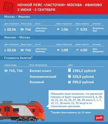 Появилось расписание ночной «Ласточки» между Москвой и Ивановом