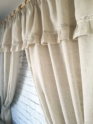 Натуральная льняная штора с кружевом Valance white, 140x110 см. цена |  pigu.lt