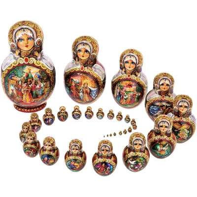 Burgundy Floral Matreshka Nesting Hand-Painted Dolls Set of 5 by G.  DeBrekht | Christmas Décor - 140139-2