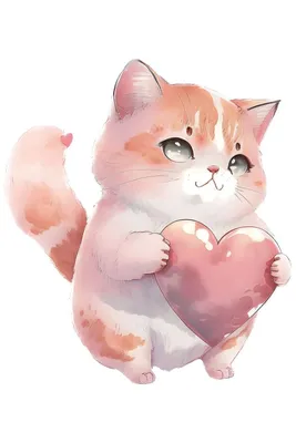 Kitten with a heart. Котик с сердечком. PNG. | Детские иллюстрации,  Рисунки, Милые рисунки