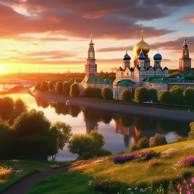 Москва,Россия, Храм, In At Sunset …» — создано в Шедевруме