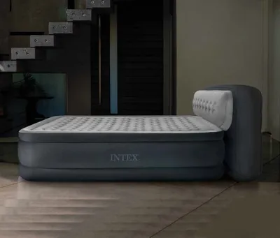 Intex 64448 Надувная кровать HEADBOARD AIRBED 152Х236Х86см со спинкой,  встроенный насос 220v