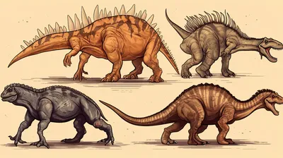 четыре динозавра показаны в разных положениях линии, виды динозавров с  картинками, динозавр, животное фон картинки и Фото для бесплатной загрузки