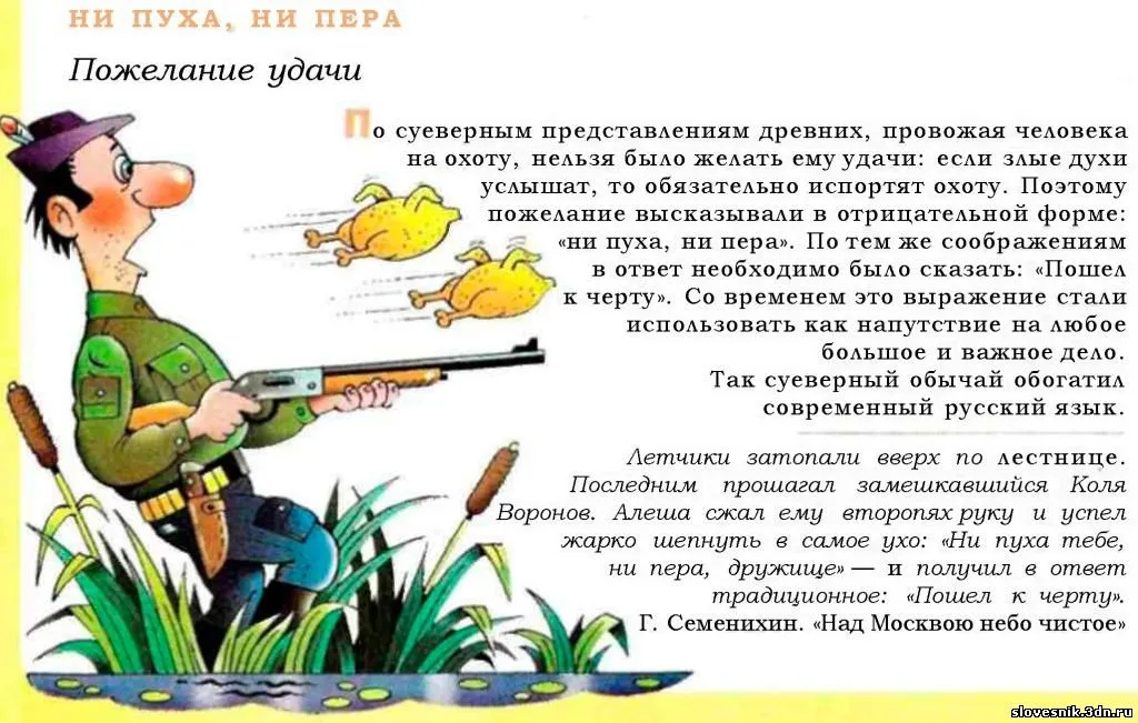 Как отвечать на ни пуха ни пера. Ни пуха ни пера значение фразеологизма. Ни пуха ни пера значение. Выражение ни пуха ни пера. Что означает фразеологизм ни пуха ни пера.