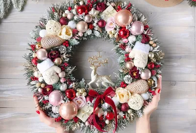 Новогодние венки на дверь Marry Christmas 30 см оптом из Китая