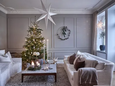 Новый год в скандинавском стиле: елка, декор дома, оформление стола в  бело-зеленой гамме