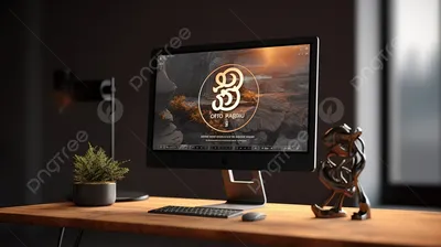 3d рендеринг экрана компьютера с логотипом на рабочем столе, компьютер, рабочий  стол, настольный компьютер фон картинки и Фото для бесплатной загрузки