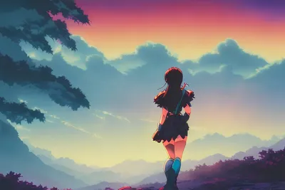 Anime Girl Sky Sunset 4K Wallpaper iPhone HD Phone #3201m