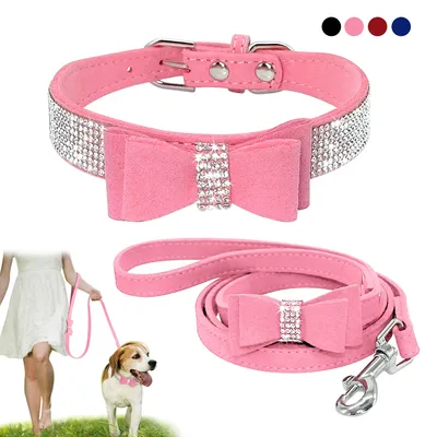 Ошейник и поводок для собак и кошек, стразы, украшенные кристаллами |  AliExpress