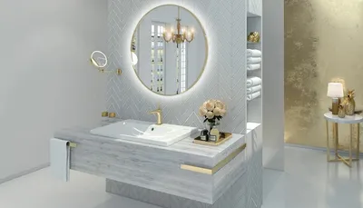 Световая встроенная инсталляция из гипса в ванной комнате | ARATTA