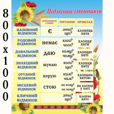 Стенд \"Падежи существительных\" для Новой Украинской школы. Доставка по  Украине