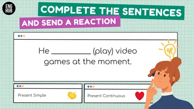 Present Simple or Present Continuous. Zoom reactions. Grammar Game.