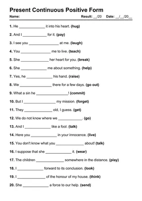 101 Printable Present Continuous Positive PDF Worksheets - Grammarism