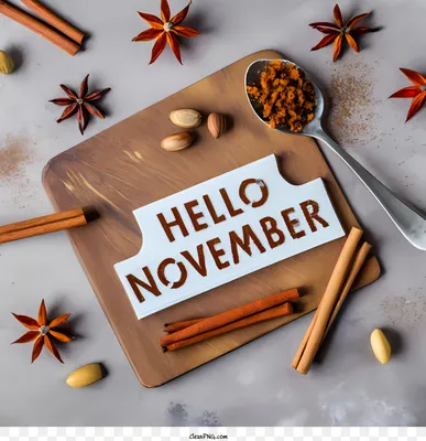 Hello November PNG Image, Hello November Greeting With Autumn Fall  Ornament, November, Greeting, Autumn PNG Image For Free Download