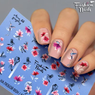 LAK_NAILS Слайдеры наклейки для ногтей надписи птицы листья золотые