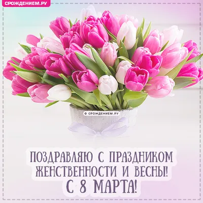 Свекровь! С 8 марта! Красивая открытка для Свекрови! Красивая картинка ГИФ  с красивыми цветами и щенком мопса.