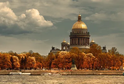 Пейзаж Санкт-Петербурга маслом \"Осенний вид на Исаакиевский собор с Невы\"  60x90 SK180416 купить в Москве