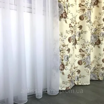 ᐉ Шторы с цветами ALBO плотные атласные 150x270 см 2 шт. с тюлем 400x270 см  1 шт. Коричневый (SHT-157-3)