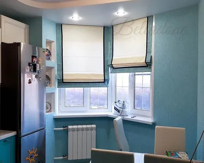 Синие шторы в интерьере кухни (62 фото)