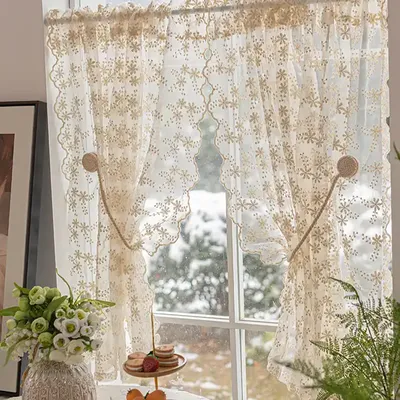 Натуральная льняная штора с кружевом Valance white, 140x110 см. цена |  pigu.lt