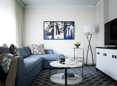 Диван угловой - abh/074. Угловой синий диван с приставным квадратным  модулем от фабрики Abhika
